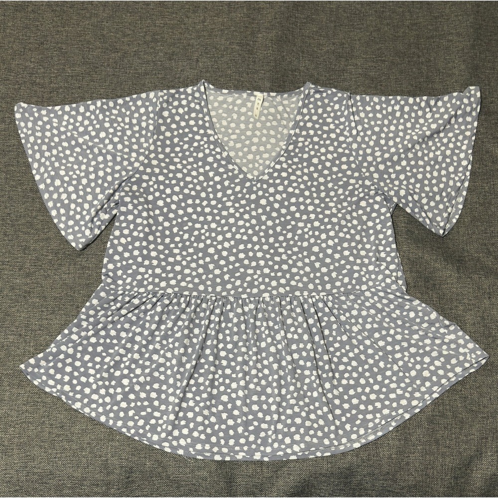 MTS Women's XL Peplum Top Polka Dot V-Neck Flutter Sleeve Stretch CT9113PLD